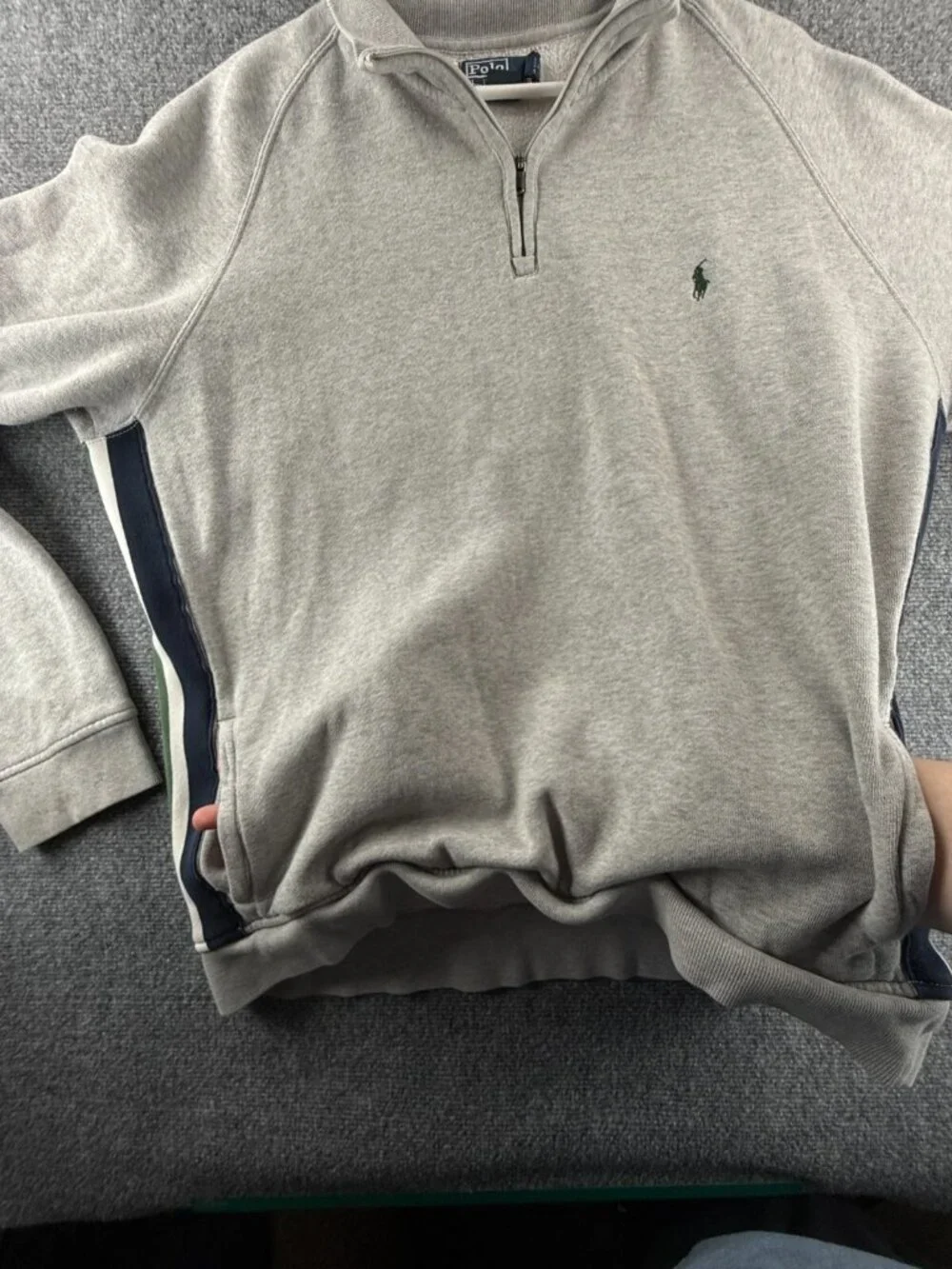 Polo Ralph Lauren Sweater 1/4 Zip XXL Contrast Trim Cotton Acrylic Blend Gray